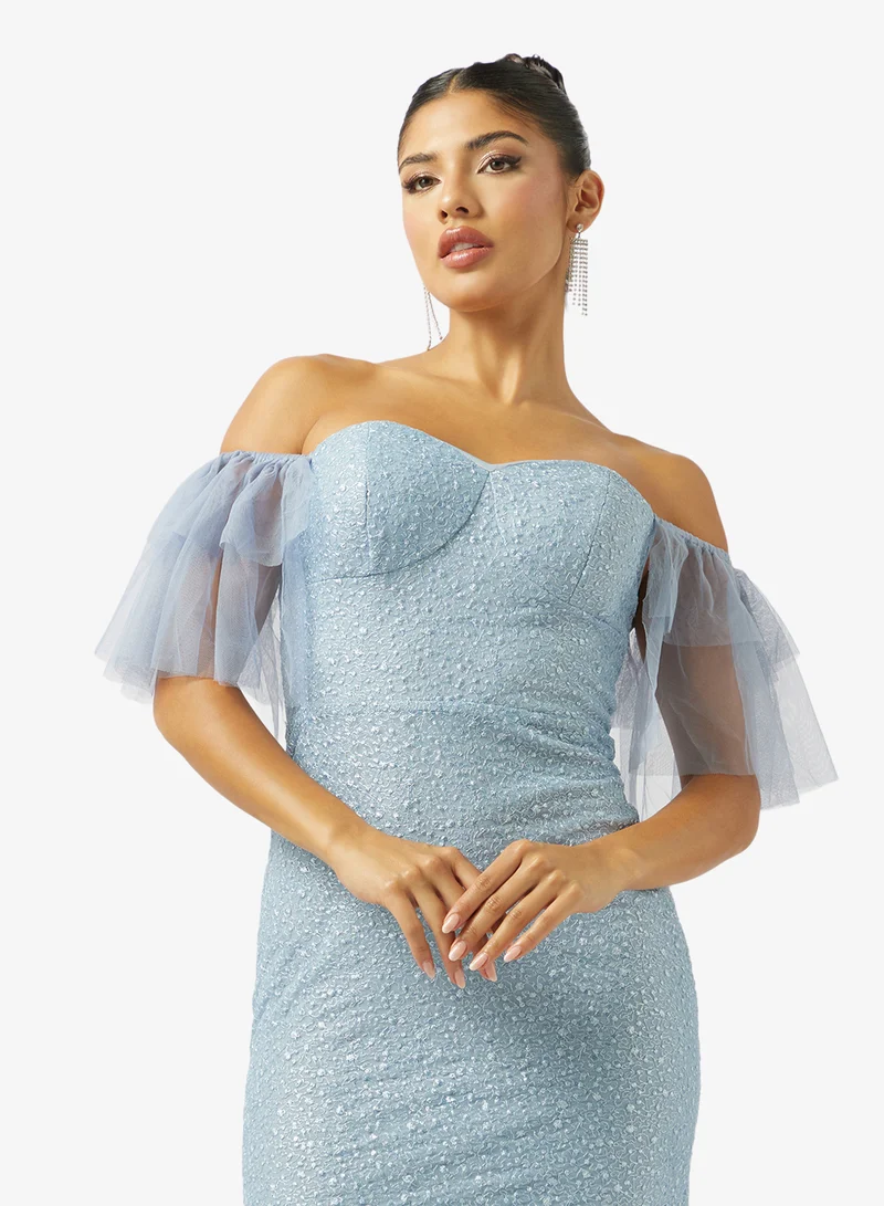 Ella Limited Edition  Off Shoulder Shimmer Dress for Women | Best Price UAE
